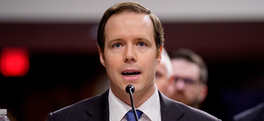 Mark Ditlevson speaks a Senate Committee on Armed Services hearing on December 11, 2025.