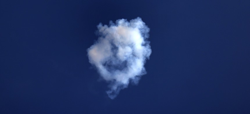 A Patriot interceptor missile fired by Qatari forces explodes over Qatar on March 2, 2026/