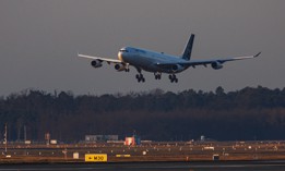 The first evacuation flight on behalf of the German government lands at Frankfurt Airport on March 5, 2026. 