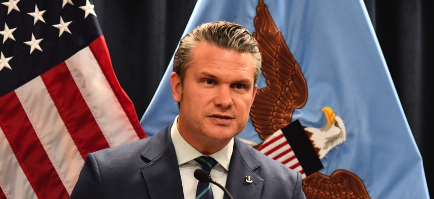 US Secretary of Defense Pete Hegseth speaks during a press conference at US Central Command (CENTCOM) headquarters at MacDill Air Force Base in Tampa, Florida, on March 5, 2026.
