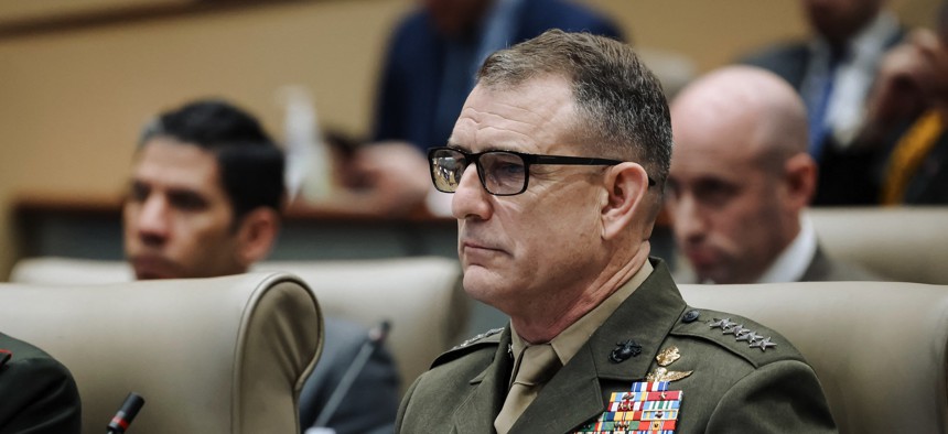 Gen. Francis Donovan, commander of U.S. Southern Command, listens during the Americas Counter Cartel Conference at SOUTHCOM headquarters in Doral, Florida, on March 5, 2026.