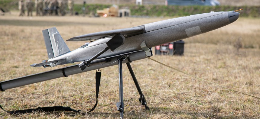 A one-way attack Hornet Drone is set up during a demonstration in the 7th Army Training Command’s Grafenwoehr Training Area, Germany, March 25, 2026. 