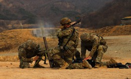 U.S. Army Soldiers assigned to 11th Airborne Division, fire a M224 Mortar during Combined Arms Live-Fire Exercise at Rodriguez Live Fire Complex, South Korea, Mar. 24, 2026.