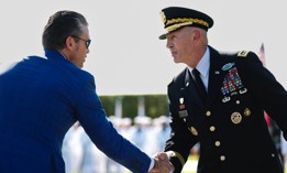 Defense Secretary Pete Hegseth shakes hands with U.S. Army Chief of Staff Gen. Randy George during a National Prisoner of POW/MIA Recognition Day ceremony at the Pentagon on September 19, 2025, in Arlington, Virginia.
