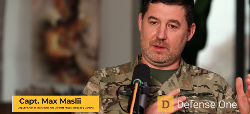 Ukrainian Air Force Capt. Max Maslii, deputy chief of staff for the 96th Anti-Aircraft Missile Brigade, talks with Defense One's Patrick Tucker in Washington, D.C.