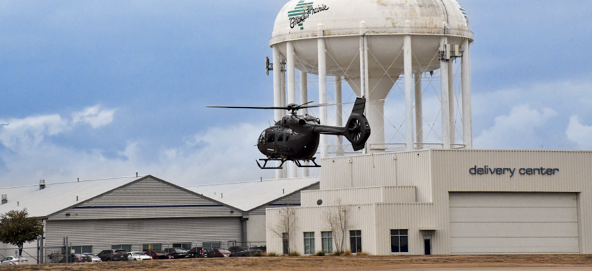 An H145 conducts a flight at AIrbus' Texas facility.
