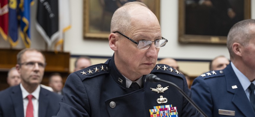 Gen. Michael Guetlein, program manager for Golden Dome, speaks before the House Armed Services Subcommittee FY27 missile defense and missile defeat programs and activities hearing, April 15, 2026.