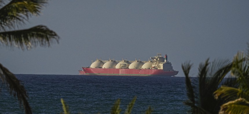 A view from the Oman side of the Strait of Hormuz, on April 8, 2026.