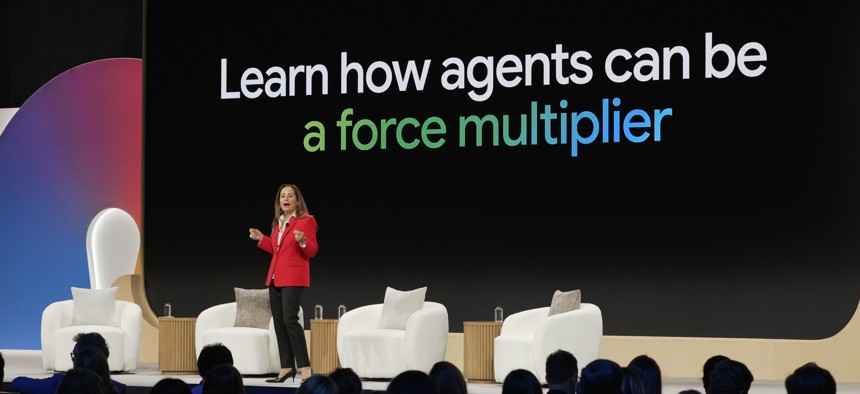 Karen Dahut, CEO of Google Public Sector, speaks at the 2026 Google Cloud Next event in Las Vegas.