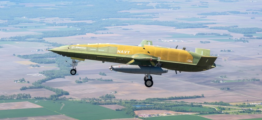 The first operational U.S. Navy MQ-25A Stingray soars over southern Illinois during a successful two-hour first flight on April 25, 2026.