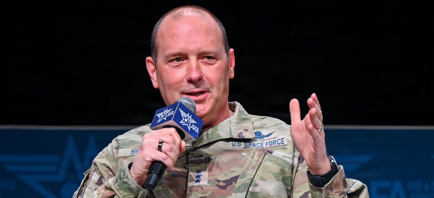 Deputy Chief of Space Operations for Operations Lt. Gen. Douglas Schiess speaks at the Air and Space Forces Association Warfare Symposium in Aurora, Colo., Feb. 24, 2026. 