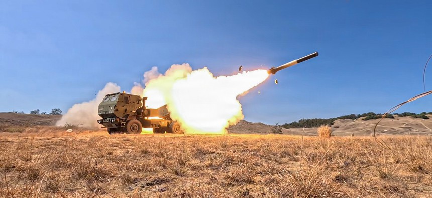 U.S. soldiers with the 25th Infantry Division Artillery fire a High Mobility Artillery Rocket System during a counter-landing live-fire exercise as part of Exercise Balikatan 2026 at La Paz Sand Dunes, Laoag City, Philippines, May 4, 2026.