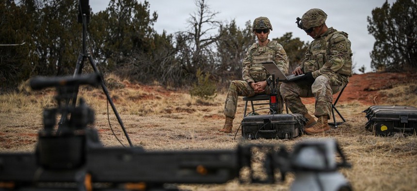 Drone operators with the U.S. Army's 4th Infantry Division use the Lattice system integrated into Next Generation Command and Control during Ivy Sting 4 on Fort Carson, Colorado, Feb. 2, 2026.
