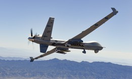 A 2023 photo of an MQ-9 Reaper during live-fire exercises over the Nevada Test and Training Range.