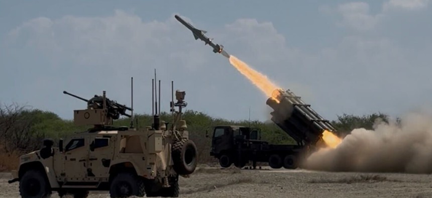 A Type 88 missile of the Japan Self-Defense Forces launches as part of a multinational exercise hosted by the Philippines.