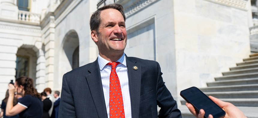 Rep. Jim Himes, D-Conn., speaks to a reporter on the House steps after a vote in the U.S. Capitol on Thursday, April 23, 2026.