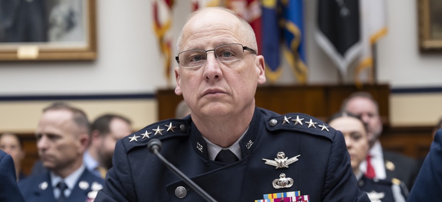 Gen. Michael Guetlein testifies at a hearing in the Rayburn House Office Building on April 15, 2026, in Washington, D.C.