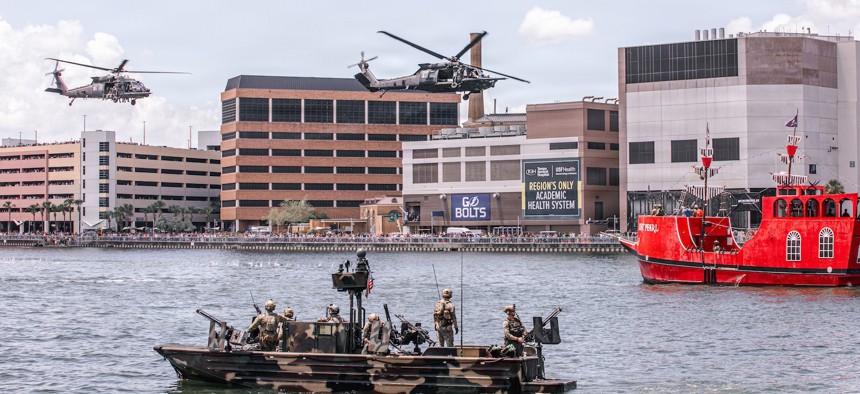Special operators from the United States and 10 partner nations demonstrate their capabilities along the Tampa Bay waterfront during SOF Week 2026 in Florida, May 20, 2026.