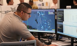 A U.S. Air Force air battle manager participates in an Air Force experiment at the 805th Combat Training Squadron’s unclassified location in downtown Las Vegas, Nev., on July 29, 2025. 