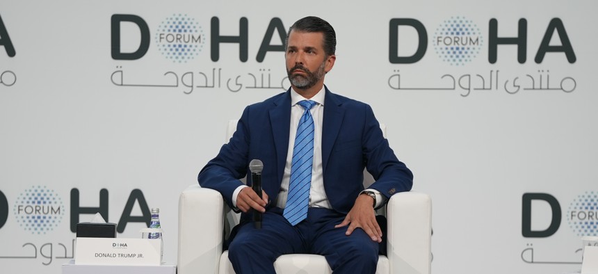Donald Trump Jr., eldest son of President Donald Trump, attends the Doha Forum in Doha, Qatar, on December 7, 2025. 