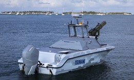 A Tsunami unmanned surface vehicle (USV) goes underway during U.S. 4th Fleet's annual Fleet Experimentation (FLEX) 2026 event in Key West, Fla., on April 26, 2026.