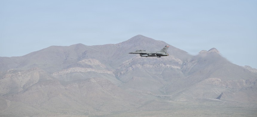 A 149th Fighter Wing F-16 Falcon flies over Fort Bliss, Texas, June 6, 2026.