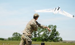 Airmen assigned to the 184th Wing’s Point Defense Battle Lab test autonomous drone swarm capabilities during a live demonstration at Smoky Hill Air National Guard Range near Salina, Kansas, May 7, 2026. 