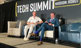 Rear Adm. Michael Baker, associate operations director of the National Geospatial-Intelligence Agency, spoke with Defense One's Patrick Tucker at the Defense One Tech Summit in Arlington, Virginia, on June 16, 2026.