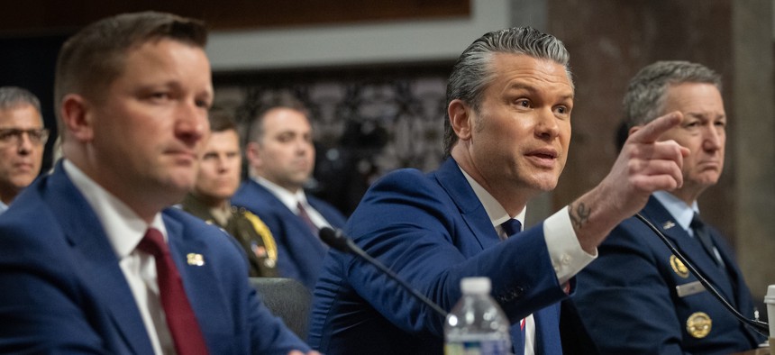 Defense Secretary Pete Hegseth testifies during a Senate Armed Services Committee hearing on the Department of Defense's FY27 budget request, on April 30, 2026.
