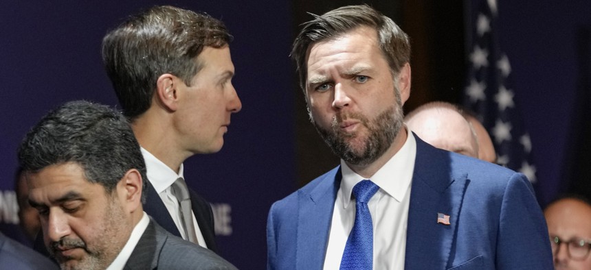 President Donald Trump's son-in-law Jared Kushner and Vice President JD Vance attend a quadrilateral meeting between the U.S., Iran, Pakistan, and Qatar at the Lake Lucerne Summit on June 21, 2026 near Stansstad, Switzerland.