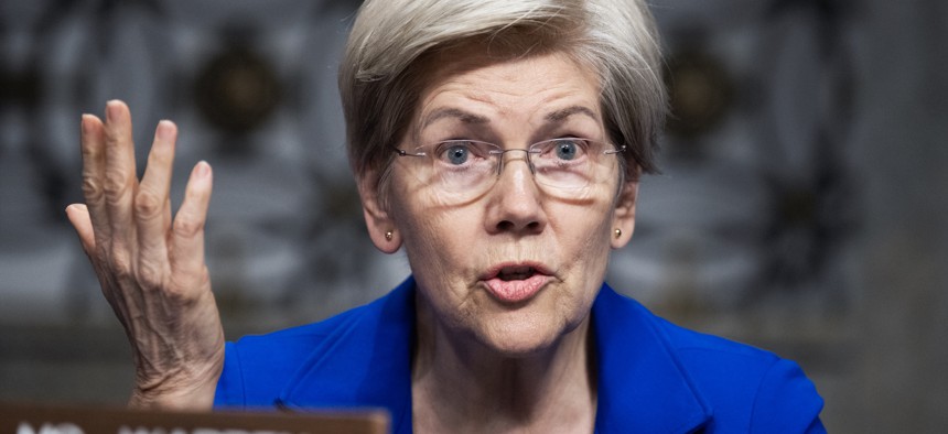 Sen. Elizabeth Warren, D-Mass., speaks during a Senate Armed Services Committee confirmation hearing on January 15, 2026.