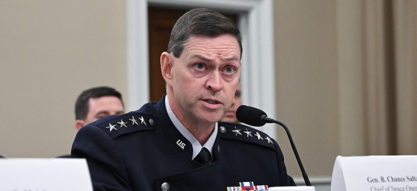 Chief of Space Operations Gen. Chance Saltzman testifies at a House budget hearing in Washington, D.C., on April 30, 2026.