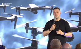 In a screenshot of the live streaming by Ukraine public television, Ukrainian defense minister Mikhailo Federov gives a final press briefing on July 15 after his firing by President Volodymr Zelenskyy.