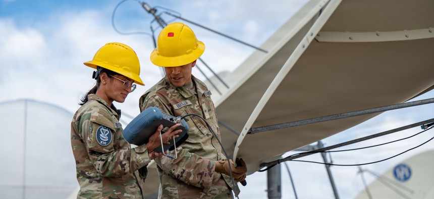 U.S. Space Force Guardians of the 16th Electromagnetic Warfare Squadron (EWS) conduct training on the Bounty Hunter system at Peterson Space Force Base, Colo., April 23, 2026.