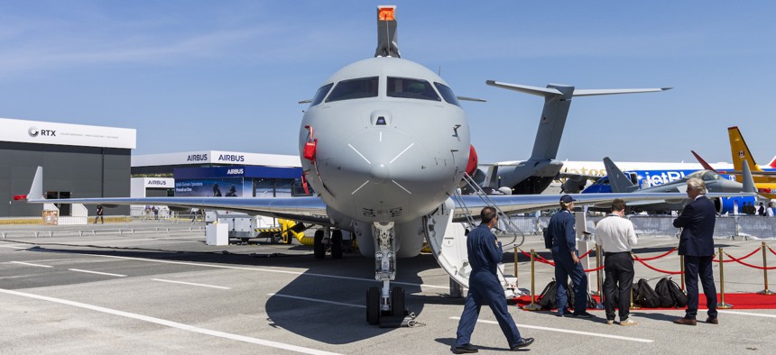A Bombardier Global 6500 Global Eye displayed during Paris Air Show in Le Bourget Airport, France on June 18, 2025.