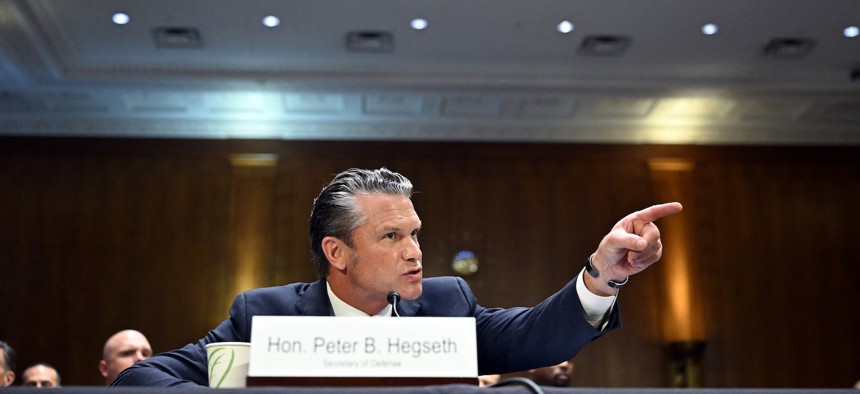 Defense Secretary Pete Hegseth testifies during a Senate Committee on Appropriations hearing in Washington, DC, on July 21, 2026.