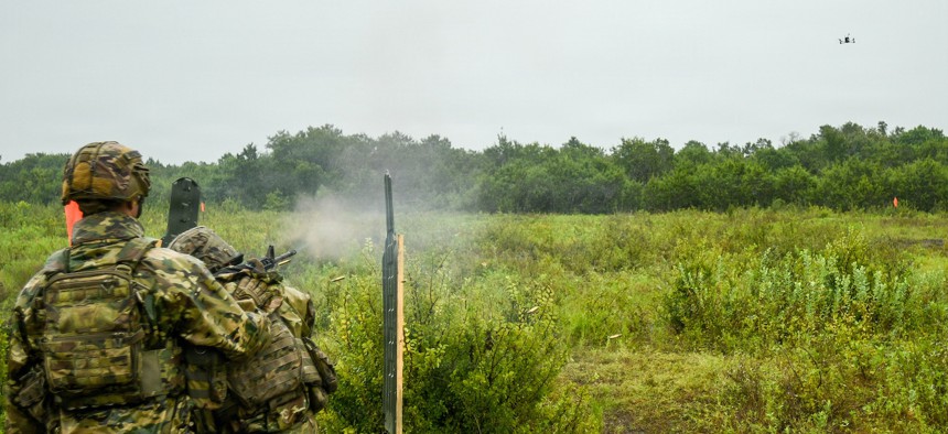 Soldiers participate in counter-unmanned aircraft system qualification event at Fort Hood, Texas, July 16, 2026.
