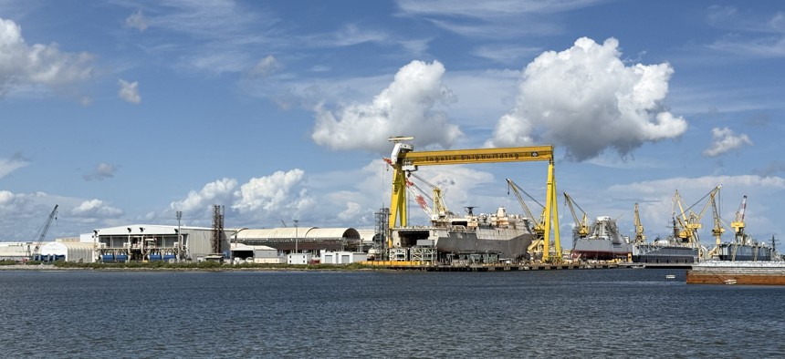 Two of the four defense-spending committees have recommended spending less than the Trump administration wants on naval shipbuilding. Here, Ingalls Shipbuilding.