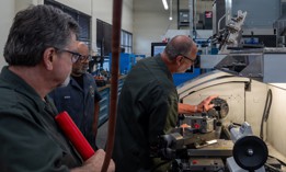 Training Device Design and Engineering Center engineering technicians work with a manual turning center at Vandenberg Space Force Base, California, June 30, 2026.