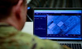 A National Guard soldier looks at the interface of the Maven Smart System in Arlington, Virginia, Feb. 20, 2026. 