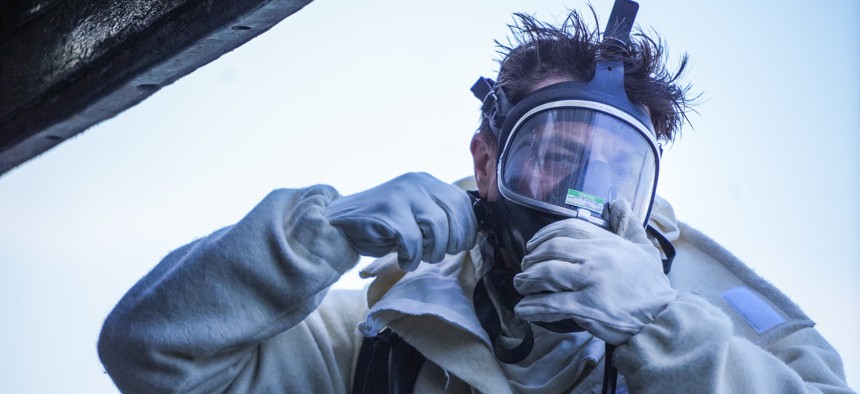 A Romanian soldier during the "Shield Protector" military exercise near Constanta, Romania, on June 21, 2022.
