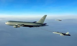 A U.S. Air Force Reserve Command’s KC-46 Pegasus refuels Finnish F/A-18s in Finland airspace, Dec. 7, 2022.