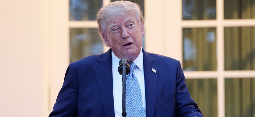 President Donald Trump speaks at a dinner in the Rose Garden of the White House on September 17, 2026, in Washington, D.C.