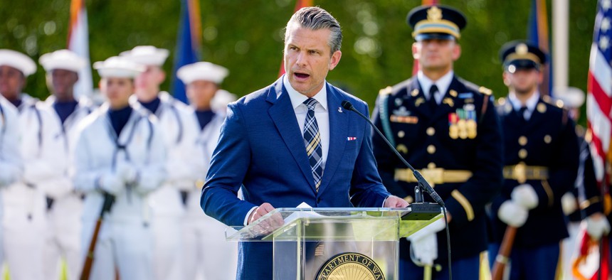Defense Secretary Pete Hegseth speaks during the department's 2026 National POW/MIA Recognition Day Ceremony on the Pentagon on Sept. 18, 2026.