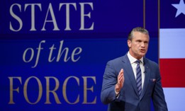Defense Secretary Pete Hegseth gives a State of the Force address at Marine Corps Base Quantico, Virginia, on September 30, 2026.