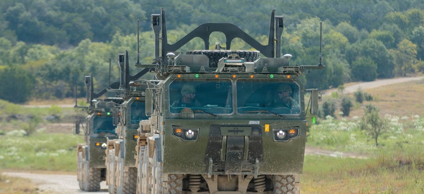 Soldiers demonstrate autonomous Palletized Load System vehicles at Fort Hood, Texas, Sept. 24, 2026.