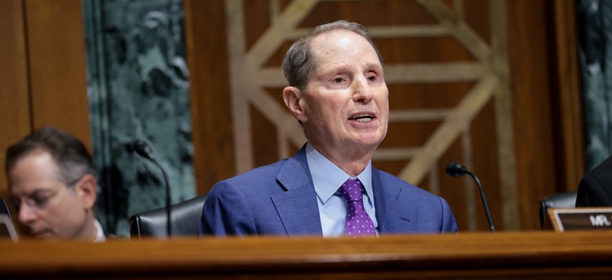 Sen. Ron Wyden, D-Oregon, speaks during a hearing on April 15, 2026, in Washington, D.C. 
