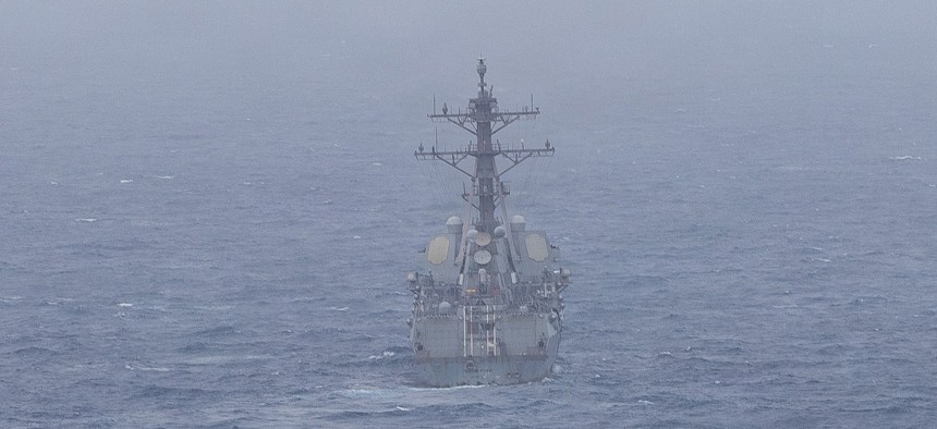 The Arleigh Burke-class guided-missile destroyer John Finn (DDG 113) sails in the Arabian Sea on June 16, 2026.