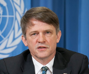 Assistant Secretary of State for International Security and Nonproliferation Thomas Countryman speaking to reporters in Geneva