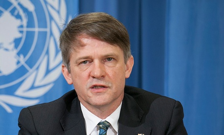 Assistant Secretary of State for International Security and Nonproliferation Thomas Countryman speaking to reporters in Geneva